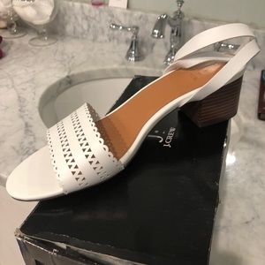 NIB J Crew White cutout sling back block sandals